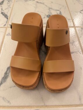 Reef Women’s Ibiza Tan Double-Strap Cork Wedge Slides